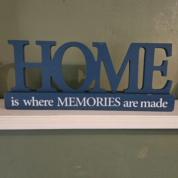 HOME is where MEMORIES are made Blue Wooden Tabletop Sign - Picture 1 of 3